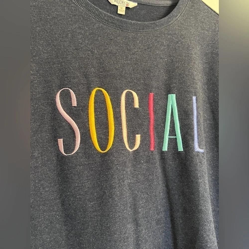 2 for $10 | WILDFOX “SOCIAL” Statement Crewneck Sweatshirt Heathered Size Medium - Picture 3 of 12